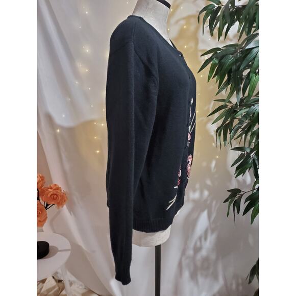 Vtg Heirloom Collectibles Embroidered Floral Button Cardigan Sweater Size L - Picture 3 of 10
